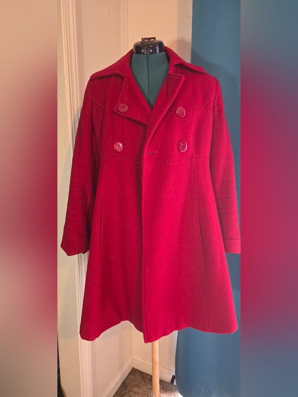 Red Double-Breasted Wool Coat - Women Jackets & Coats